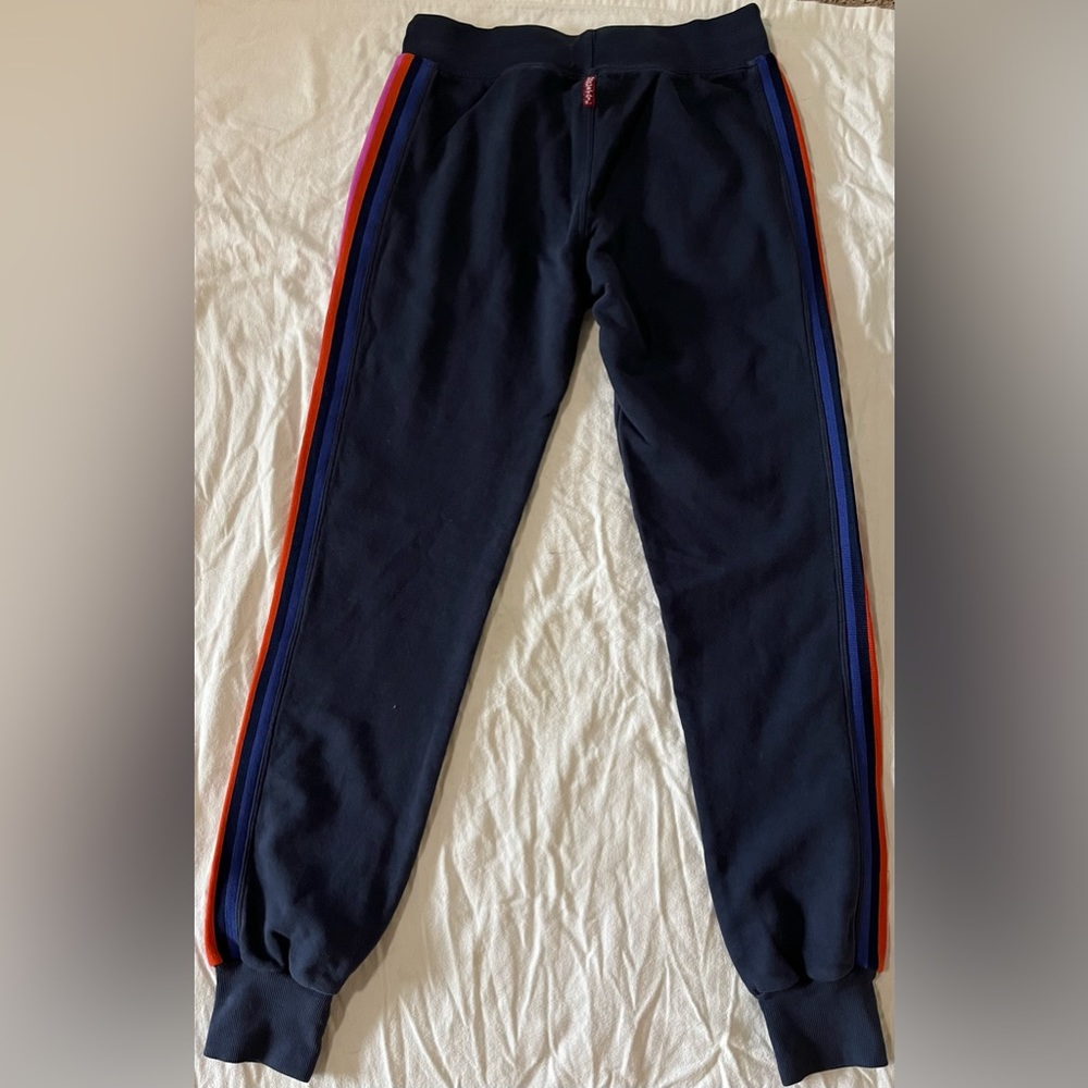 Hardtail Sweatpants, joggers, navy with rainbow stripe down the sides